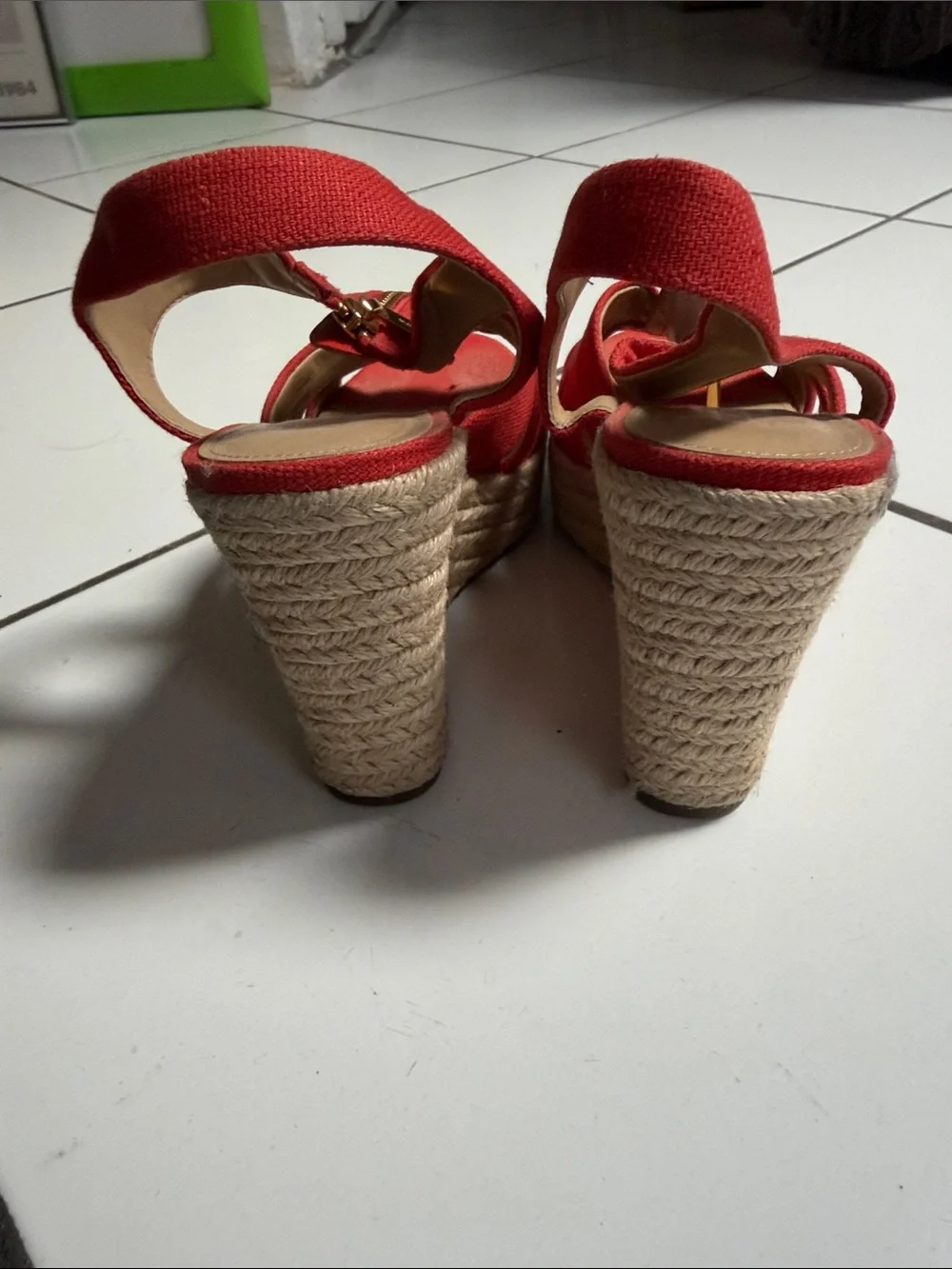 MICHAEL Michael Kors Red Canvas Wedge Sandals with Front Zipper